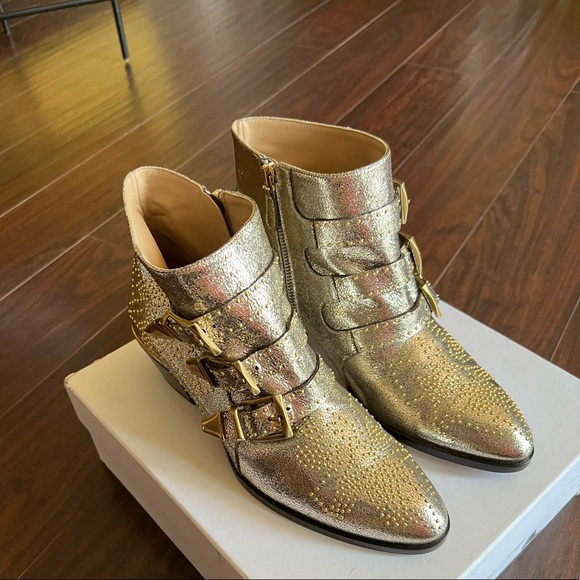 CHLOÉ Susanna Studded Ankle Boots grey glitter - Picture 1 of 8
